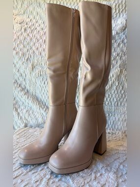 Journee Collection Over-the-Knee Platform Block Heel Boots in Nude #714